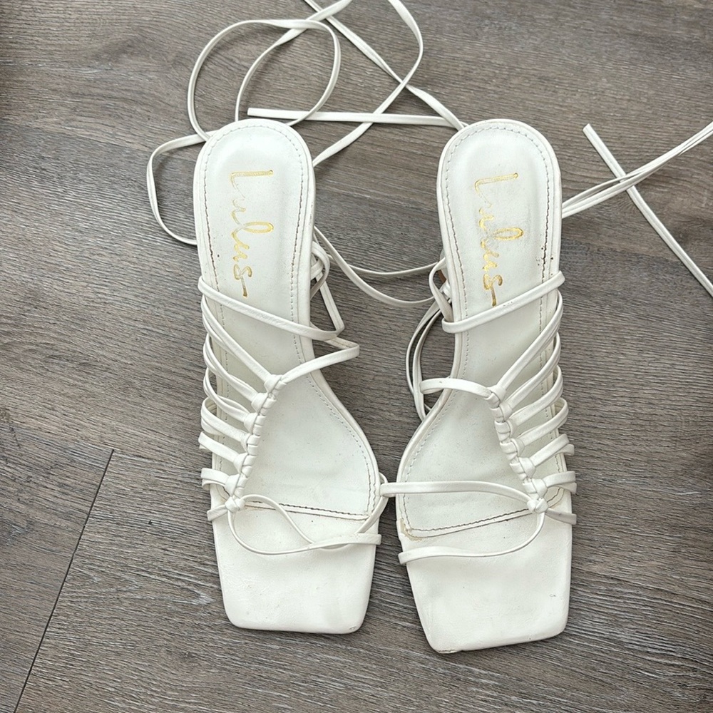 White tie up lulus heels